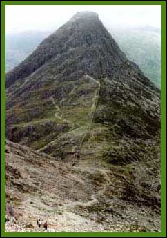 The view of Tryfan from the top of Bristley Ridge. You can see the path up the scree slope at the bottom of the picture.
